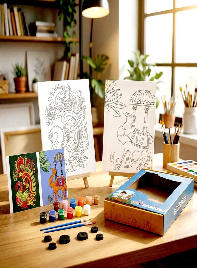 HOBBY INDIA Canvas Painting Set Kit for Kids & Adults | DIY Art & Craft for Girls & Boys | Home, Bedroom, Living Room, Office & Wall Décor | Birthday & Return Gift | Indian Art Form (Kalamkari Art) - Image 1